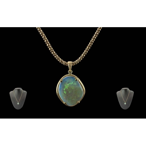 10A - Ladies Fine Quality 14ct Gold Opal Set Pendant Attached to a 9ct Beaded Design Chain. Both Pendant a... 