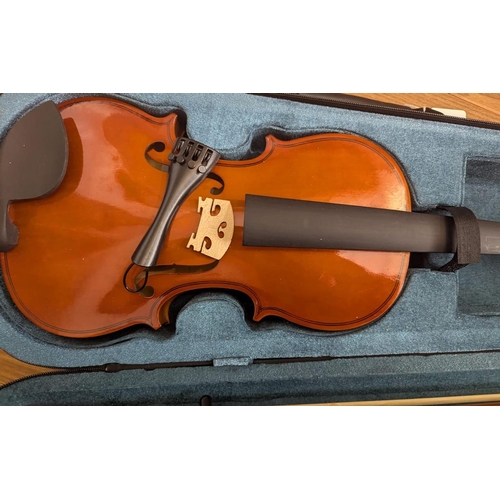 1111 - Forenza Violin in fitted case, with bow.  Needs re-stringing.