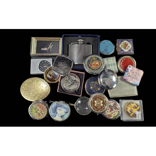 1378 - Box of Compacts & Handbag Mirrors, comprising enamelled, crystal set, etc.  Together with a boxed hi... 