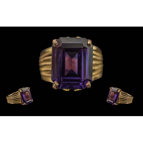 13A - Ladies - Excellent 18ct Gold Single Stone Amethyst Set Dress Ring, with Quality Setting / Shank. Mar... 