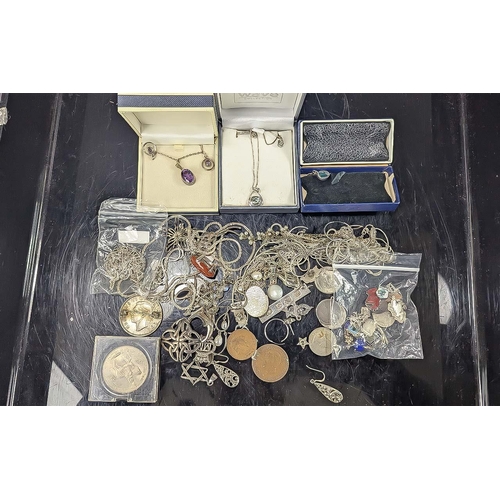 1406 - Bag of Mixed Silver & Costume Jewellery & Coins. Needs a Good Sort - Please See Photo.