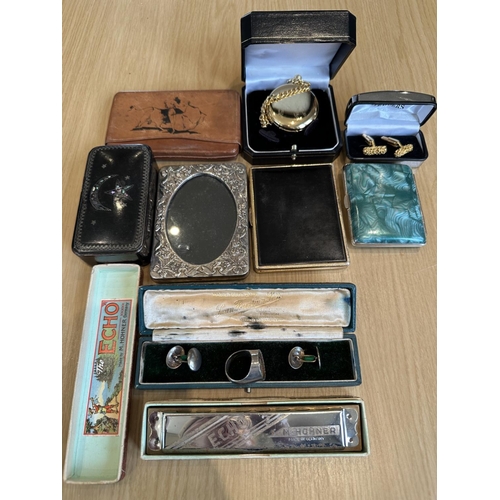 1408 - Bag of Misc Collectables. Includes Pocket Watches, Cufflinks, Small Silver Photo Frame, Ladies Cigar... 