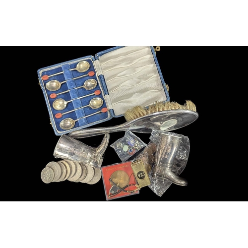 1422 - Mixed Bag of Collectables. Includes Silver Plated Cocktail Spoons In box, Silver Backed Brush, EPNS ... 