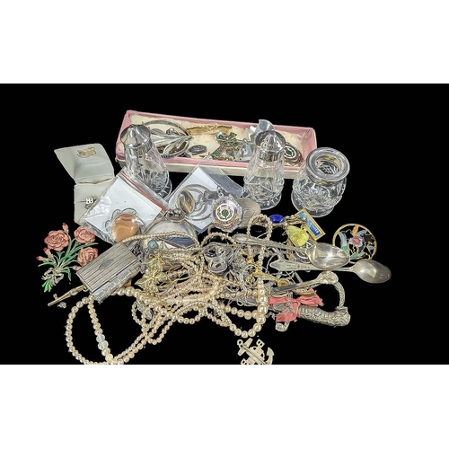 1423 - Box of Assorted Collectables. Includes Costume & Jewellery, Coins, Silver Topped Cruet Set, Silver P... 