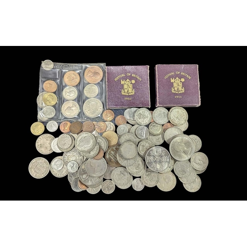 1425 - Bag of Mixed & Commemorative Coins, Mixed Dates, Includes Coronation Coins, Half Crowns, Two Shillin... 