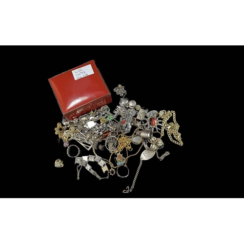 1492 - Tin of Silver & Costume Jewellery. Includes Brooches, Necklaces, Thimbles, Earrings etc. Needs a Goo... 