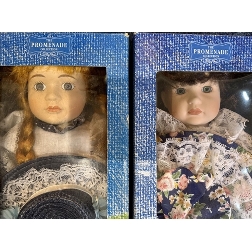 1513 - Five Bisque Faced Boxed Dolls from the Promenade Collection, comprising Beatrice No.5020108, Victori... 