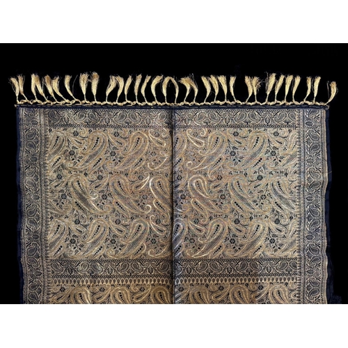 1521 - Ladies Black & Gold Paisley Wrap/Shawl, made with gold thread, with a fringe edging.  Measures appro... 