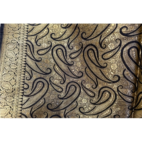 1521 - Ladies Black & Gold Paisley Wrap/Shawl, made with gold thread, with a fringe edging.  Measures appro... 