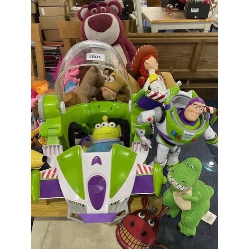 1565 - Collection of Toy Story Characters, including Woody, Buzz, Jessie, two horses, dog, child's Buzz Lig... 