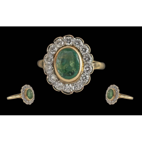 19 - Ladies - Pleasing Quality 18ct Gold Diamond and Emerald Set Cluster Ring, Full Hallmark to Interior ... 