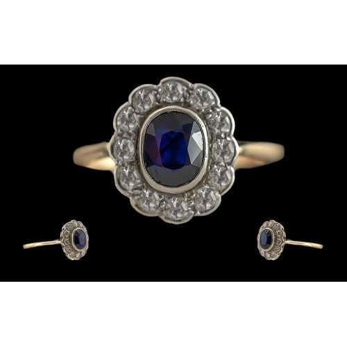 21 - Ladies Attractive 18ct Gold Sapphire and Diamond Set Cluster Ring, Marked to Interior of Shank. The ... 