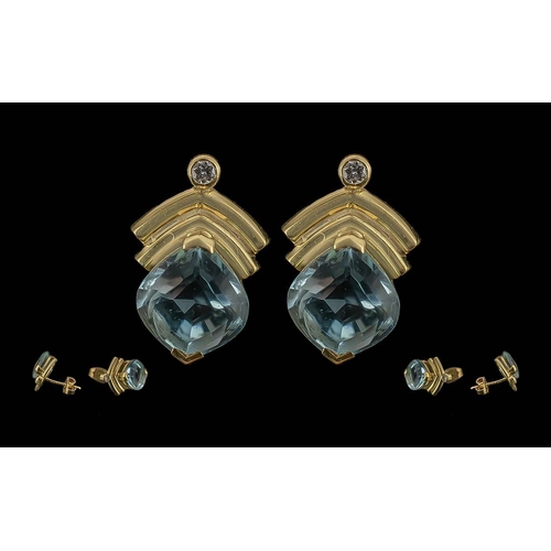 23 - Ladies Fine Pair of 18ct Gold Aquamarine Set Earrings. Marked 750 - 18ct. The Aquamarines of Excelle... 