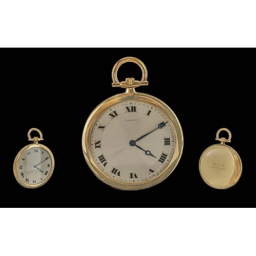 24 - Cartier - Ultra Thin High Quality 18ct Gold Open Faced Manual Wind Pocket Watch. Date 1930. The Move... 