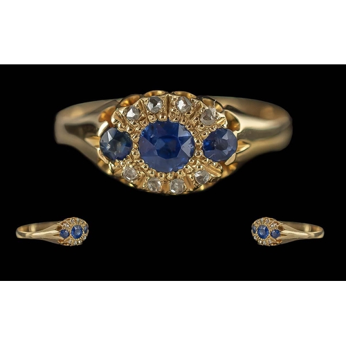 29A - Antique Period Attractive Ladies 18ct Gold Sapphire and Diamond Set Ring, pave set, full hallmark fo... 