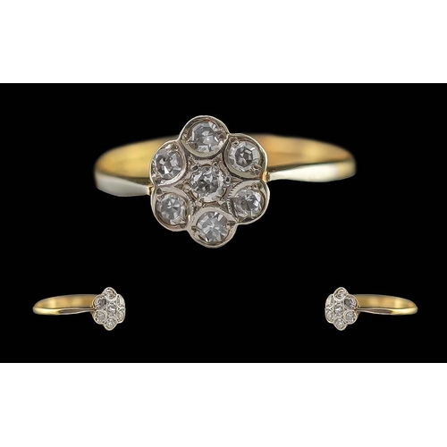 31A - Ladies Petite 18ct Gold Diamond Set Cluster Ring, full hallmark to interior of shank, the pave set d... 