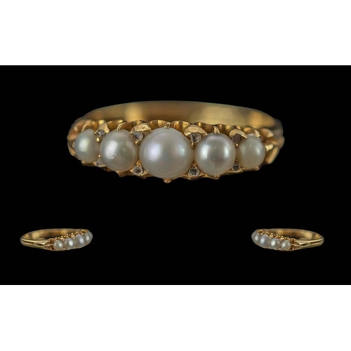 35 - Edwardian Period 1901 - 1910 Ladies 18ct Gold Pearl and Diamond Set Ring, Raised Open Setting, Full ... 