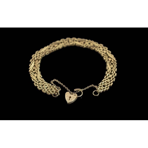 37A - Ladies Pleasing Quality 9ct Gold Ornate Weave Design Bracelet with 9ct Heart Shaped Padlock, Fully H... 