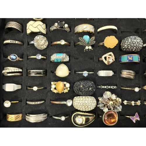 427 - Tray of Assorted Dress Rings, various styles, stone set, crystal set, enamel decoration, etc.  Appro... 