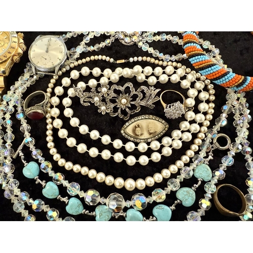 440A - Box of Costume Jewellery, to include two Gent's Fashion Watches, beads, tribal style, turquoise, gol... 