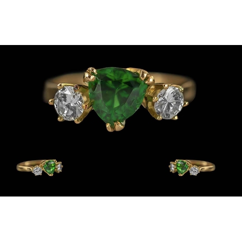 45A - Ladies Attractive and Contemporary 14ct Gold Diamond and Tsavorite Dress Ring, full hallmark to inte... 