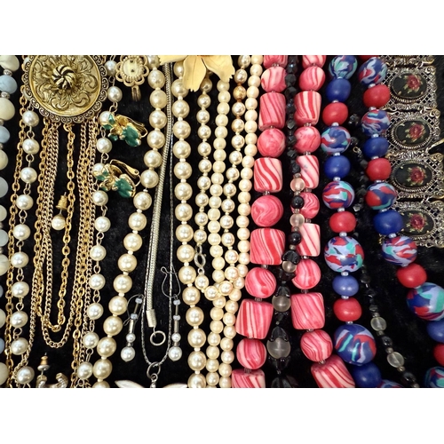 465 - Collection of Costume Jewellery, comprising pearls, beads, chains, brooches, earrings, pendants, bra... 