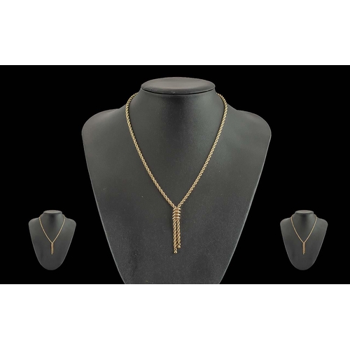 48 - A Fine 9ct Gold Rope Twist and Drop Necklet ( Lasso ) Design. Marked 9ct. Weight 4.7 grams. Length 2... 