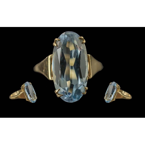 50A - Ladies Excellent 9ct Gold Single Stone Aquamarine Set Ring, full hallmark to interior of shank, the ... 