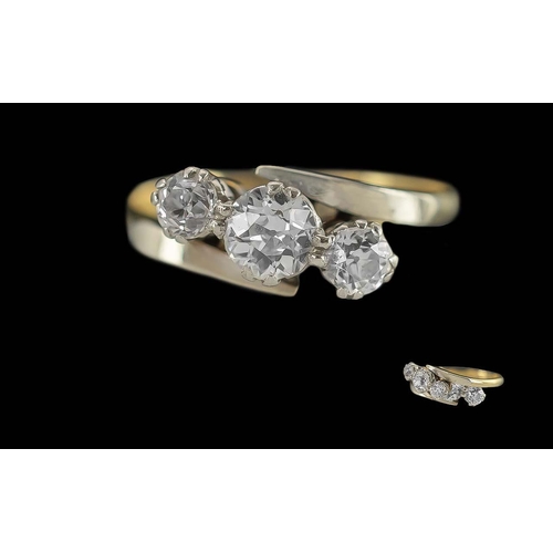 51 - Ladies - Pleasing 18ct Gold and Platinum 3 Stone Diamond Ring, Not Marked but Tests 18ct. The 3 Face... 