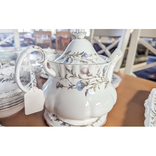 525 - Royal Albert 'Brigadoon' Bone China Dinner/Tea Service,  white with thistle decoration.  Excellent c... 