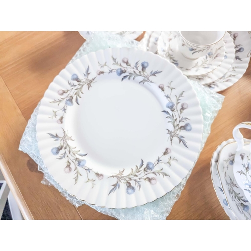 525 - Royal Albert 'Brigadoon' Bone China Dinner/Tea Service,  white with thistle decoration.  Excellent c... 