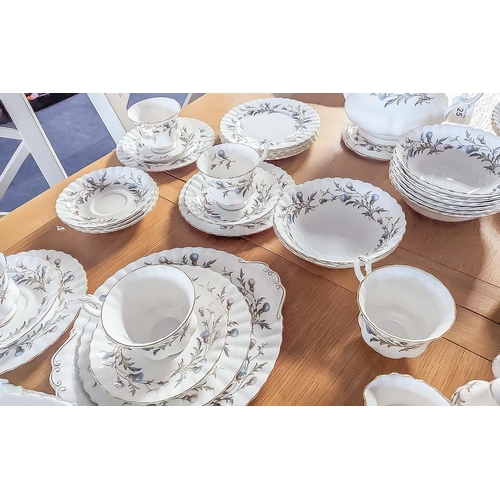 525 - Royal Albert 'Brigadoon' Bone China Dinner/Tea Service,  white with thistle decoration.  Excellent c... 