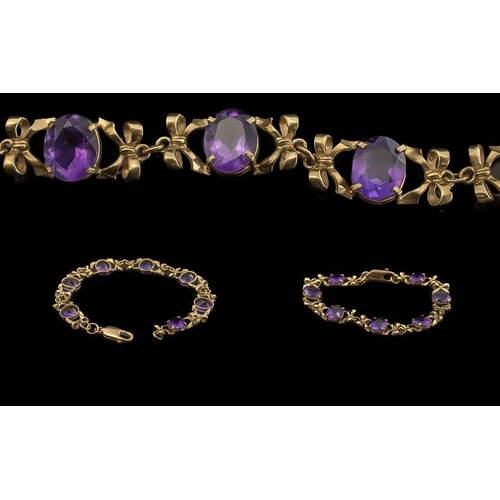 55A - Ladies Attractive 9ct Gold Amethyst Set Bracelet, marked 9.375, good design with well matched, large... 