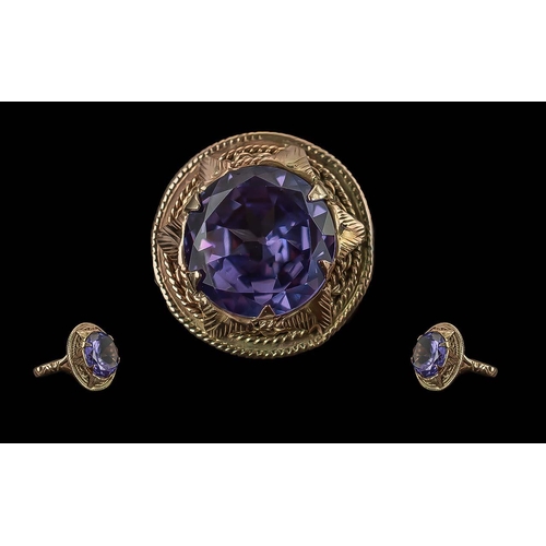 60 - Ladies 12ct Gold Single Stone Amethyst Set Ring, Set In a Well Designed Ornate Setting. Gold Marks f... 