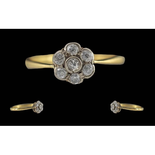 61 - Antique Period Ladies 18ct Gold Diamond Set Cluster Ring, Flower head Setting. Tests 18ct. Well Matc... 