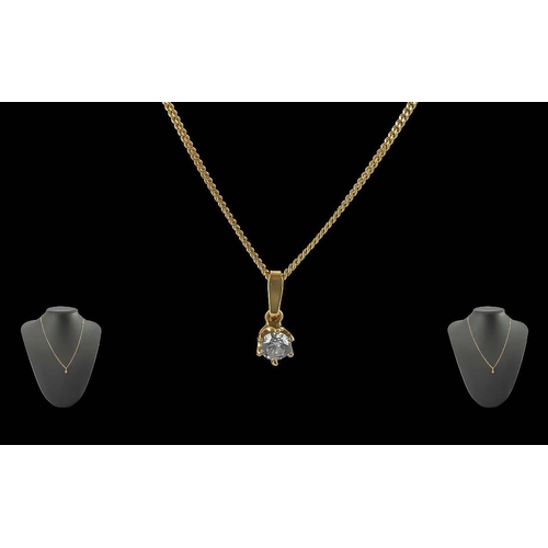 64A - Ladies Pleasing Quality 18ct Gold Single Stone Diamond Set Pendant Drop, Attached to a 18ct Gold Cha... 