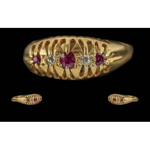 66A - Antique Period Ladies 18ct Gold Ruby and Diamond Set Ring. Marked 18ct to Interior of Shank. Rubies ... 