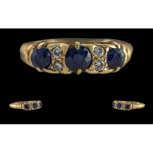 68 - Antique Period Ladies 18ct Gold Attractive Sapphire and Diamond Set Ring, Marked 18ct to Interior of... 