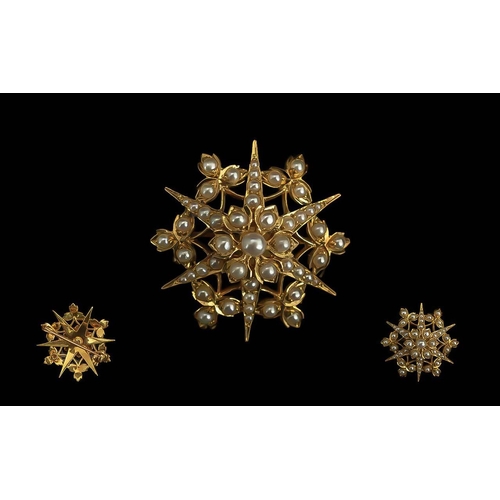 69A - Victorian Period 1837 - 1901 Ladies 18ct Gold Seed Pearl Set Star Brooch, Not Marked but Tests 18ct.... 