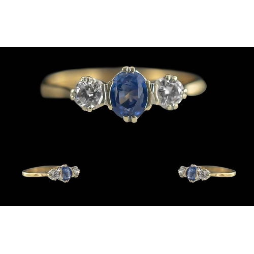 74 - Ladies Petite and Attractive 9ct Gold Three Stone Sapphire and Diamond Set Dress Ring, full hallmark... 