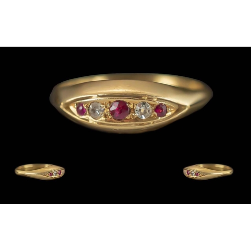 76 - Edwardian Period Ladies 18ct Gold Ruby and Diamond Set Ring, Full Hallmark for Birmingham 1912, Make... 