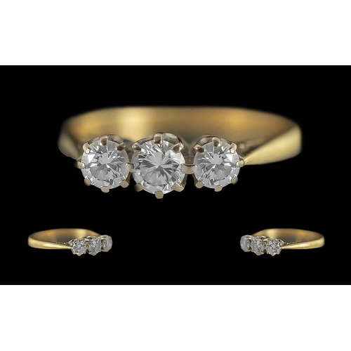 76A - Ladies 18ct Gold 3 Stone Diamond Set Ring, Full Hallmark to Interior of Shank. The 3 Well Matched Ro... 