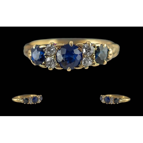 78 - Antique Period Ladies Attractive 18ct Gold Sapphire and Diamond Set Ring, Raised Setting, Not Marked... 