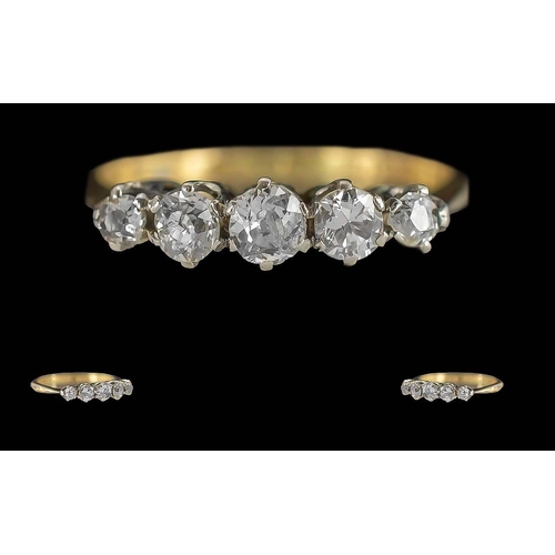 80A - Antique Period Ladies 18ct Gold 5 Stone Diamond Set Dress Ring, Marked 18ct to Interior of Shank, Th... 