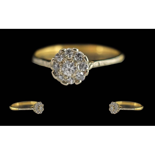 83 - Ladies 1920's Petite 18ct Gold Diamond Set Cluster Ring, Flower bud Design. Marked 18ct to Interior ... 