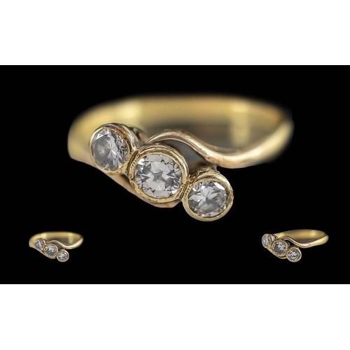 91 - Ladies Pleasing 1920's 18ct Gold 3 Stone Diamond Set Ring. Marked 18ct and Platinum to Interior of S... 