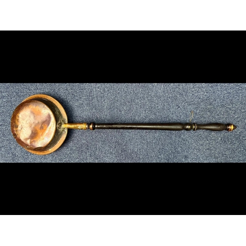 1236 - Large Antique Brass Bed Warmer, with long wooden handle, measures approx. 42'' length.