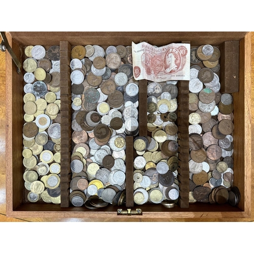 1486 - Large Wooden Box of Coins. Good Variety of Coinage, Includes Penny's, 10p's, Half Penny's, Threepenc... 