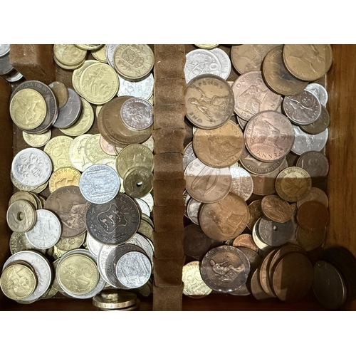 1486 - Large Wooden Box of Coins. Good Variety of Coinage, Includes Penny's, 10p's, Half Penny's, Threepenc... 