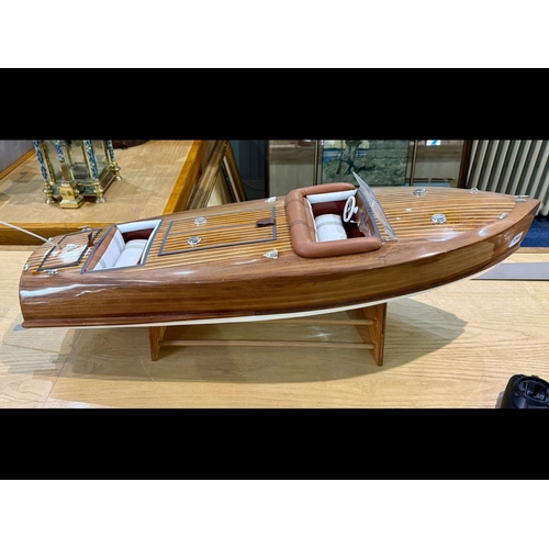 1360 - Large Remote Controlled Motor Boat, 50's style, untested, with hand held controls and batteries.  Me... 